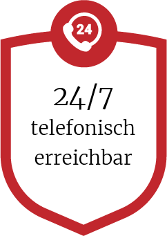 24/7 telefonisch erreichbar